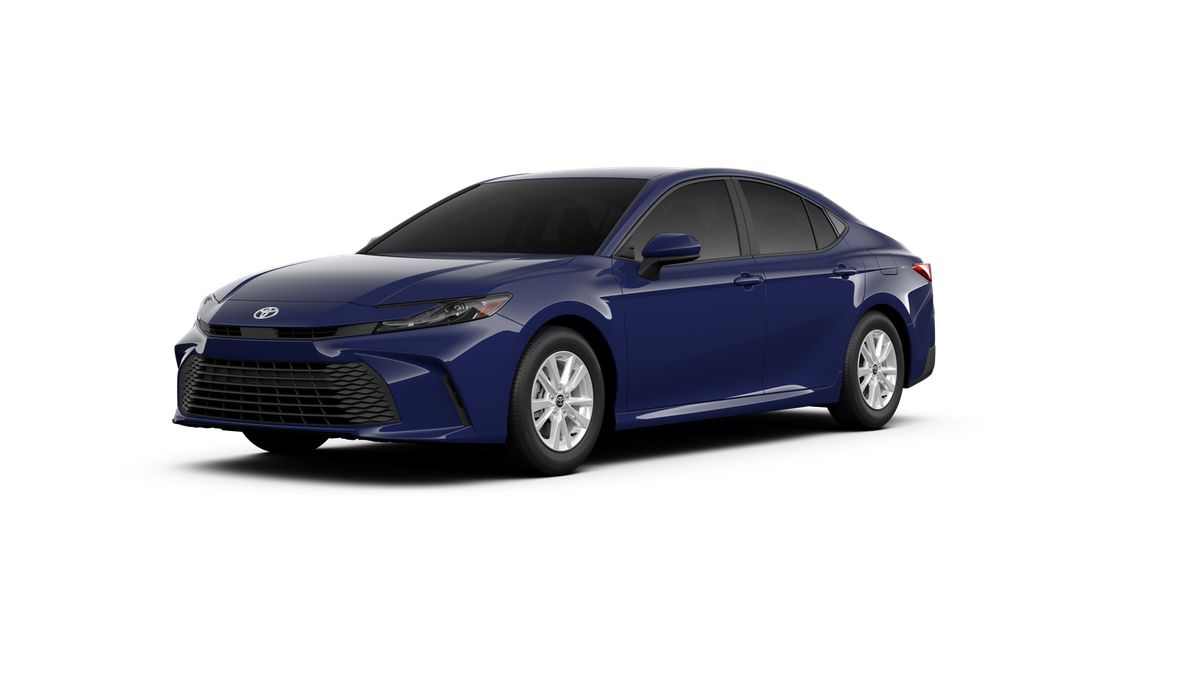 2026 Toyota Camry LE AWD in Reservoir Blue — front three-quarter view