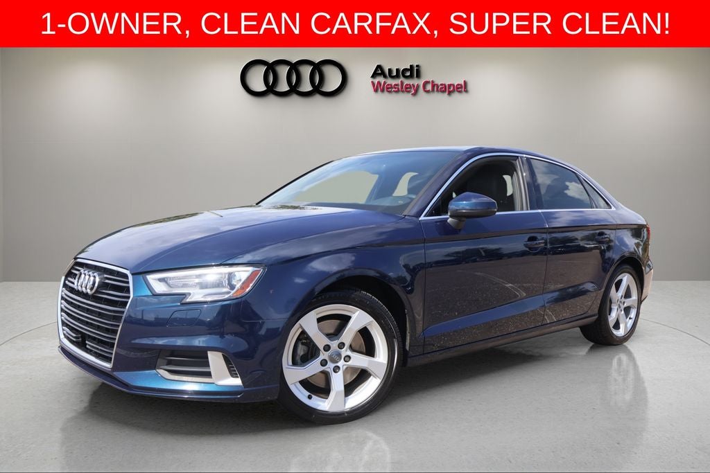 2019 Audi A3 2.0T Premium in Cosmos Blue Metallic — front three-quarter view