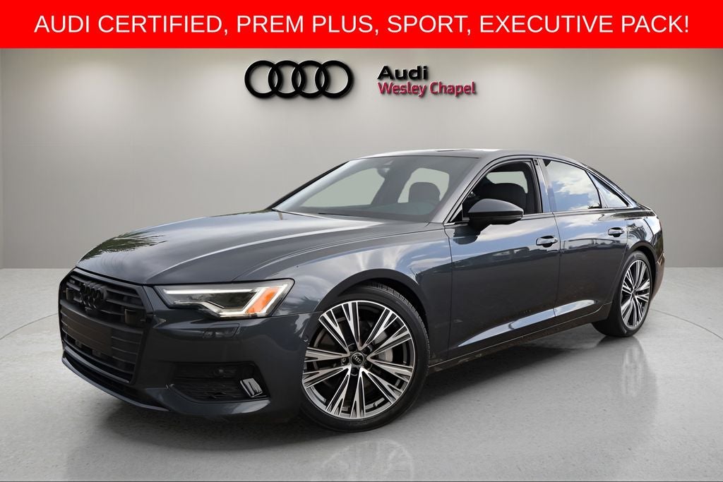 2023 Audi A6 45 Premium Plus quattro in Manhattan Gray Metallic — front three-quarter view