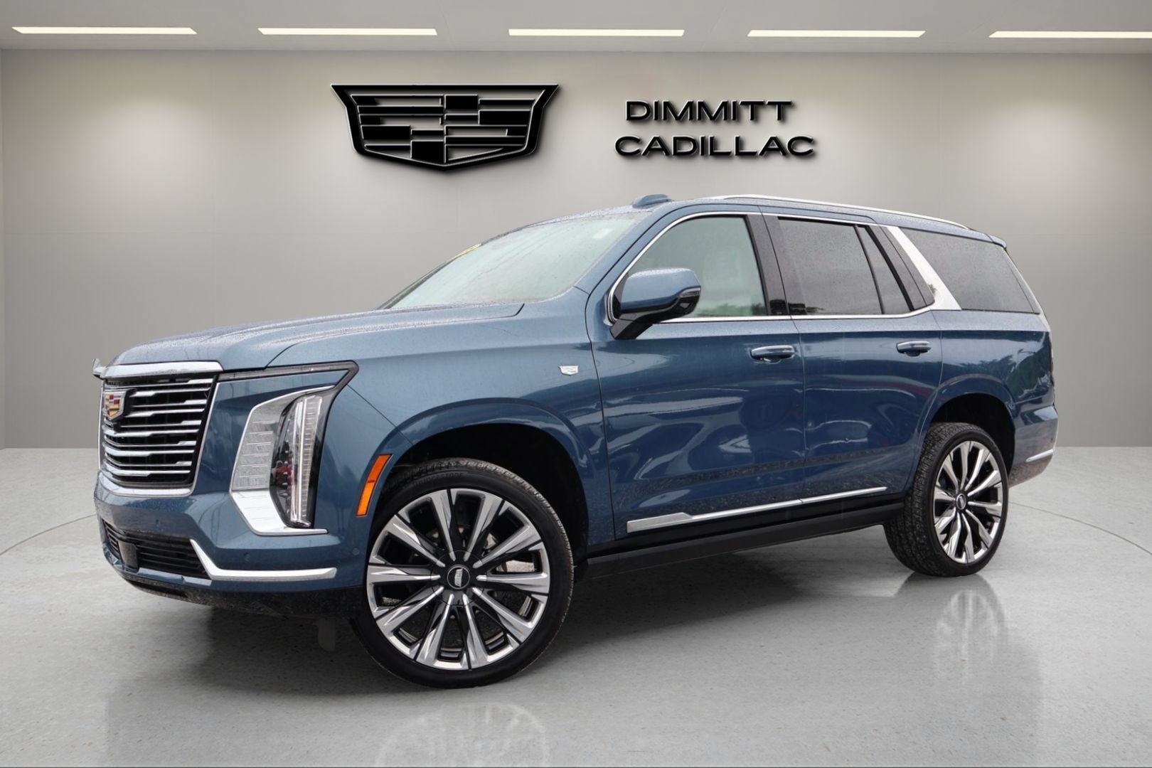 2025 Cadillac Escalade Premium Luxury Platinum in Deep Sea Metallic — front three-quarter view